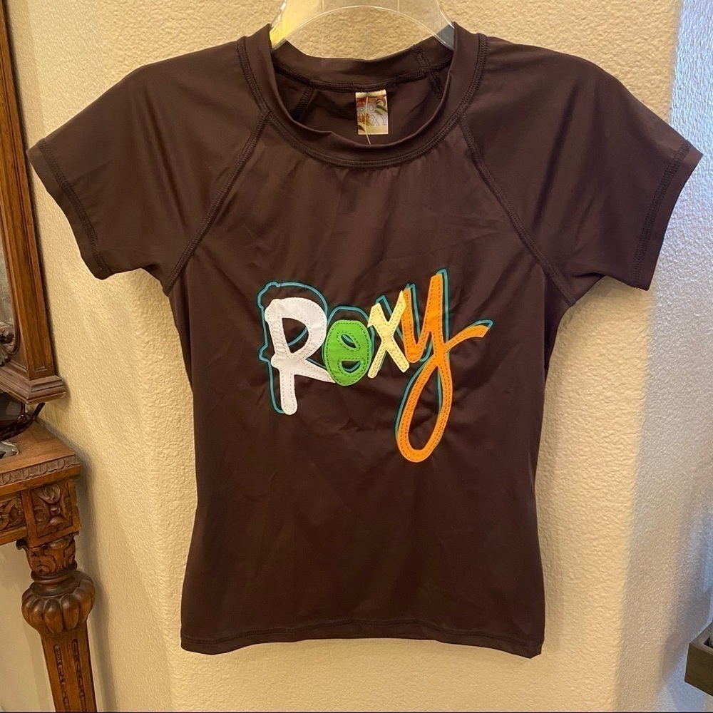 NWT~Vintage ROXY Girls Brown Rash Guard SPF 30- M/L